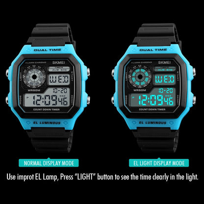 SKMEI 1299 Multifunctional Outdoor Sports Noctilucent Waterproof Digital Display Wrist Watch (Blue) - Sport Watches by SKMEI | Online Shopping South Africa | PMC Jewellery | Buy Now Pay Later Mobicred