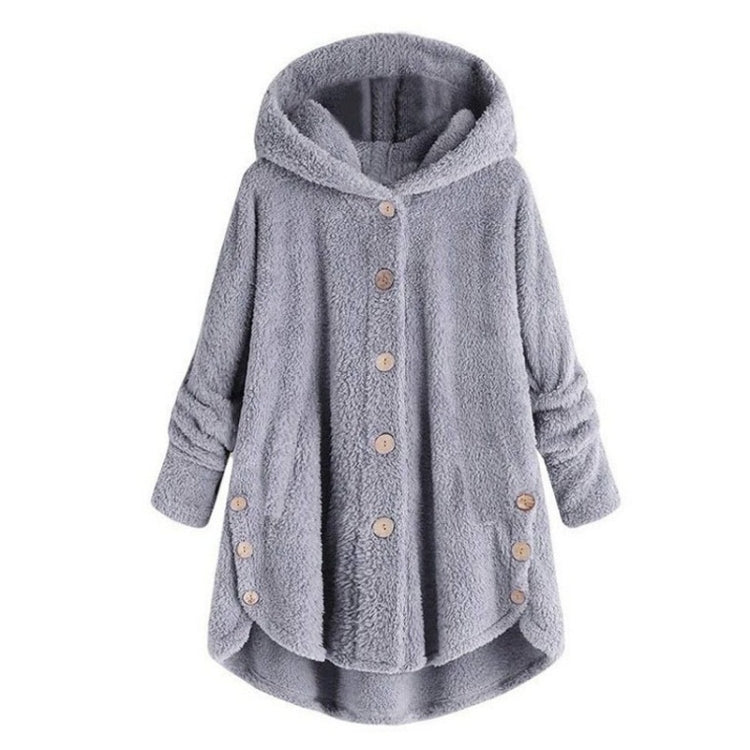 Button Plush Irregular Solid Color Coat (Color:Light Grey Size:S) - Hoodie by PMC Jewellery | Online Shopping South Africa | PMC Jewellery