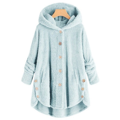 Button Plush Irregular Solid Color Coat (Color:Sky Blue Size:M) - Hoodie by PMC Jewellery | Online Shopping South Africa | PMC Jewellery